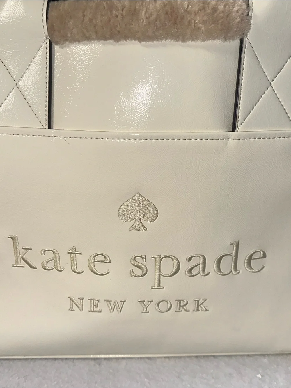 kate spade Cream Leather Tote with Shearling Trim